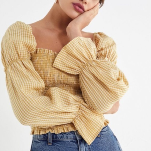 Urban Outfitters Tops - UO Gingham Smocked Cinched-Sleeve Top
